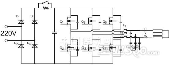 整流滤波电路将单相交流电变成直流电,三相全桥逆变电路将直流电变成